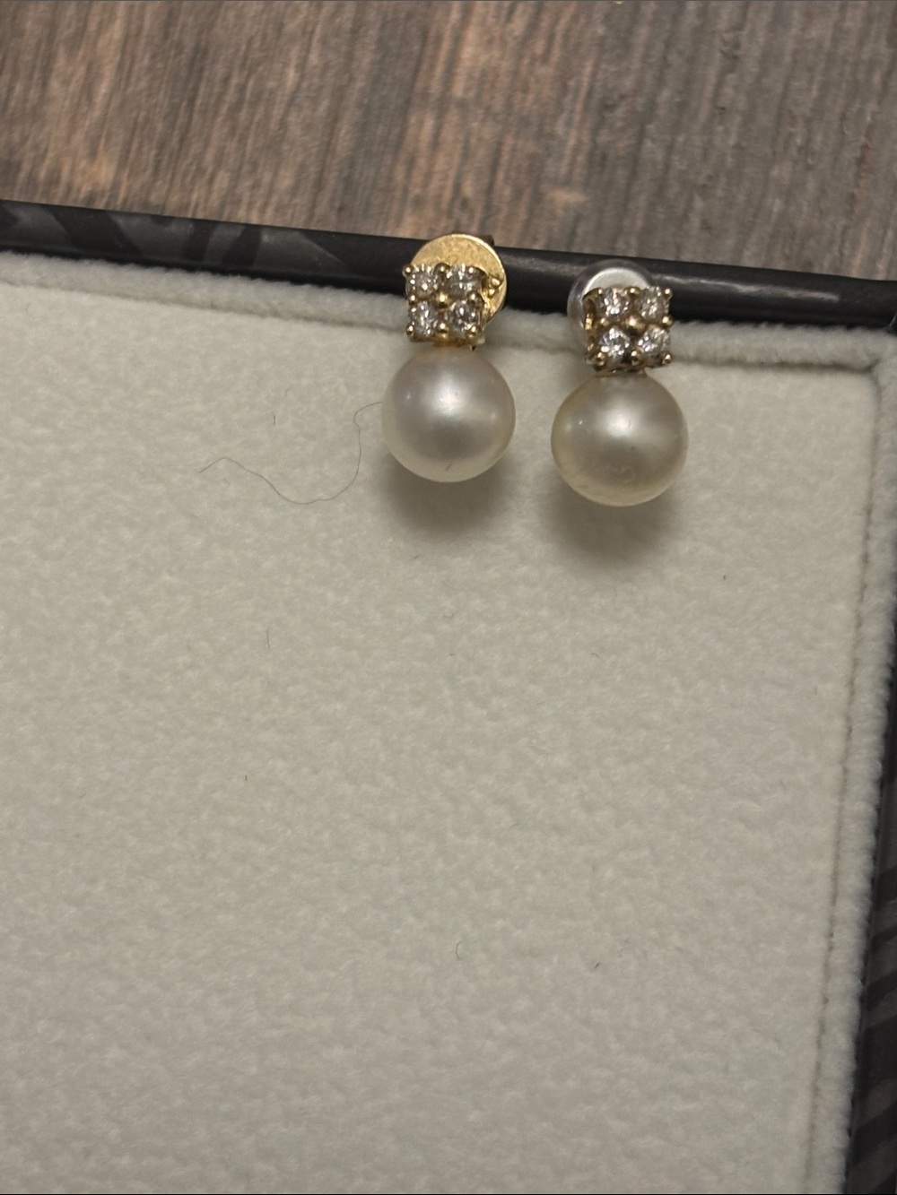 Mikimoto White Pearl and Gold Crystal Stud Earrings